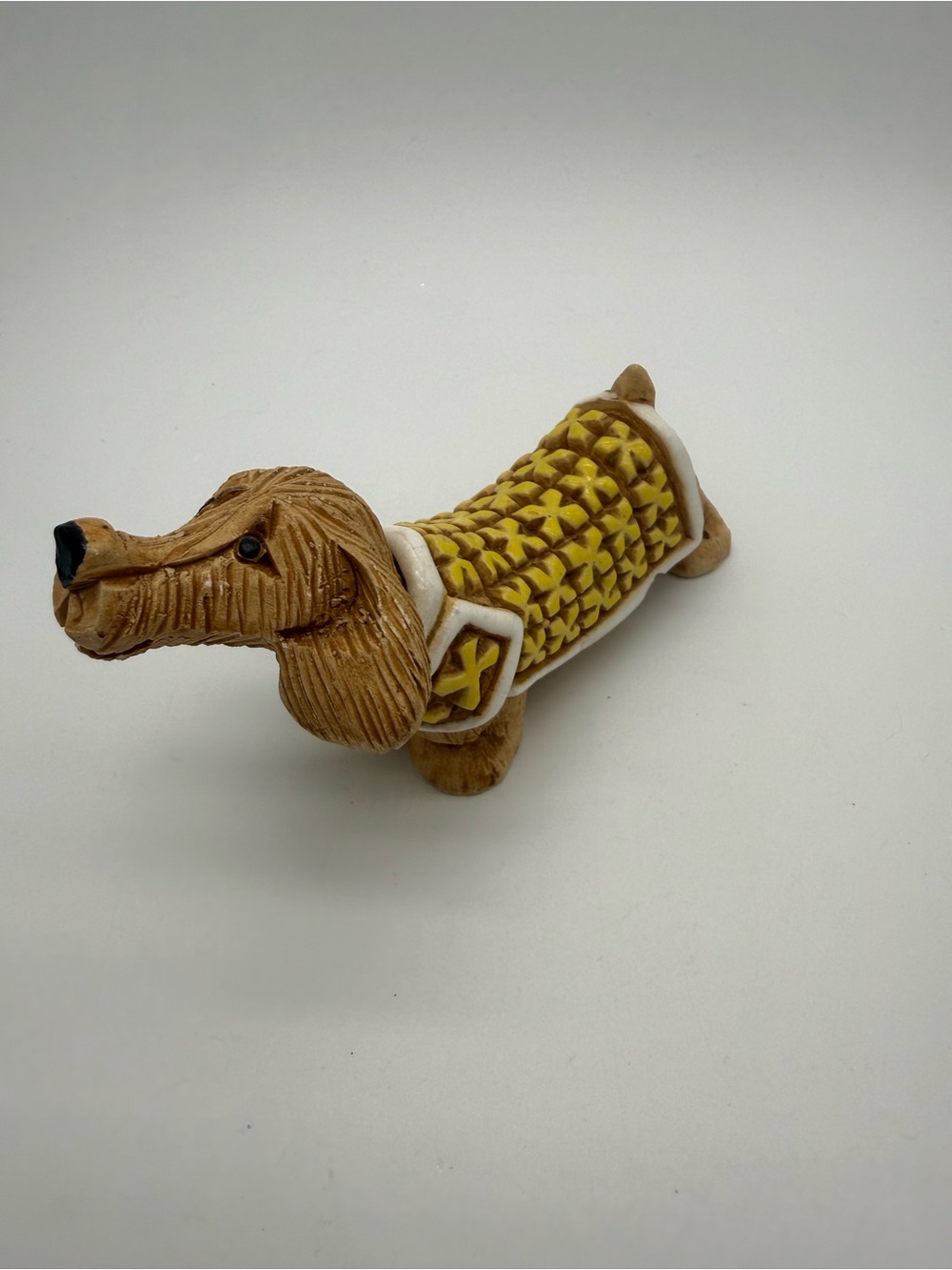 Vintage Artesania Rinconada Dachshund Weiner Dog Figurine Yellow Signed Uruguay